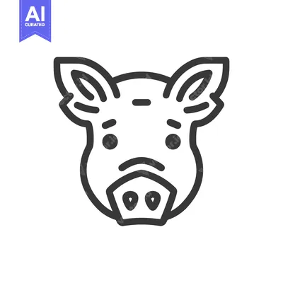 Premium design asset: A simple black and white line drawing of a pig face
