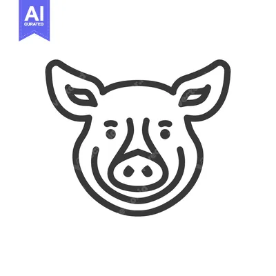 Aset desain premium: A simple illustrative outline of a cute smiling pig face