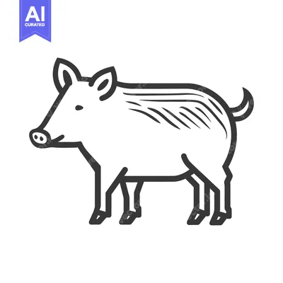Aset desain premium: A black and white simple illustration depicting a wild pig