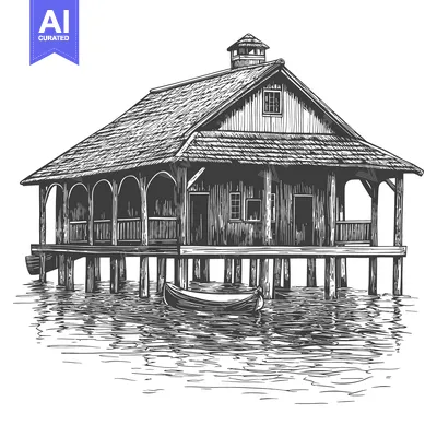 Popular premium asset: A Lakeside Wooden House With A Small Boat