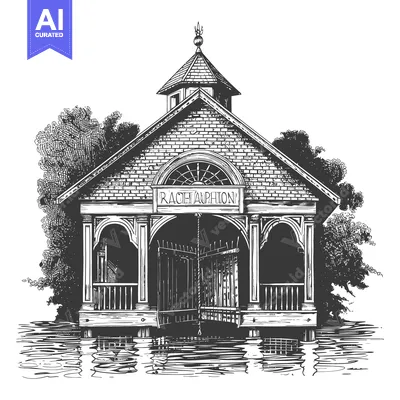Premium design asset: Flooded Boat House Architectural Drawing