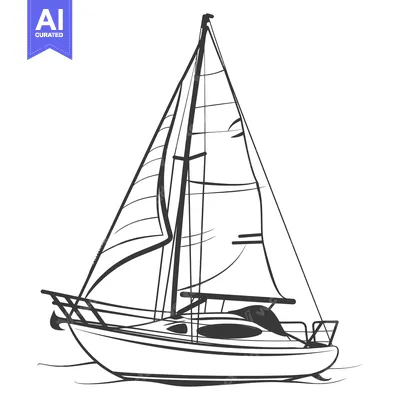 Aset desain premium: A simple line drawing depicting a sailboat on the water