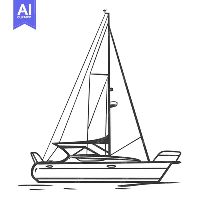 Aset premium populer: A detailed black and white line drawing of a sailboat