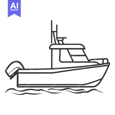 Aset premium populer: A small motorboat floating on wavy water shows outlines clearly