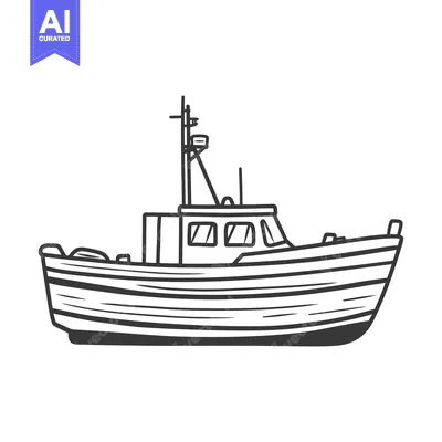 Premium design asset: A detailed black and white illustration of a motor boat