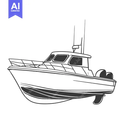 Aset premium populer: A drawing of a motorboat floating over white space