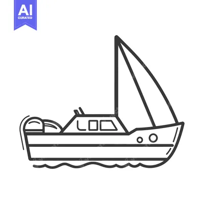 Premium design asset: A stylized monochrome image depicting a small sailboat on water