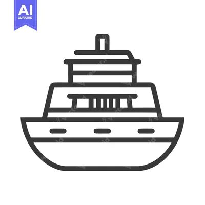 Aset premium populer: Minimalist Line Art: Cruise Ship Icon on White Background