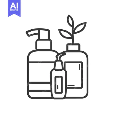 Aset desain premium: Three bottles of liquid soap and plant in a line