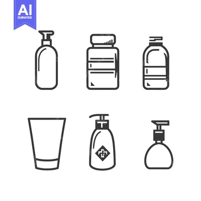 Aset desain premium: Assorted containers and bottles shown in a simple black and white desi