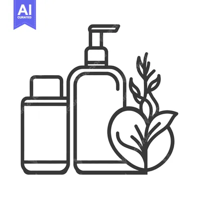 Aset premium populer: A line drawing of cosmetic containers and natural elements