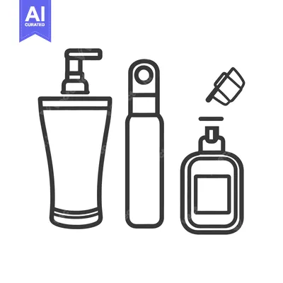 Aset desain premium: Three outline containers representing personal care products are arran