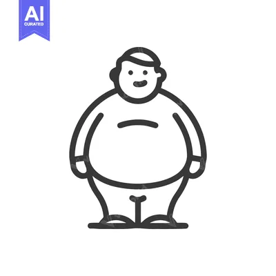 Aset premium populer: Overweight Man Icon: Simple Line Art Illustration on White Background