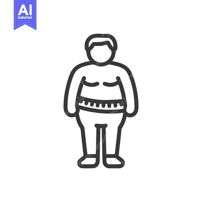 Overweight Man Icon: Simple Line Art Depicting Obesity and Health Conc