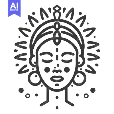 Premium design asset: A serene female face illustration with decorative elements and crown
