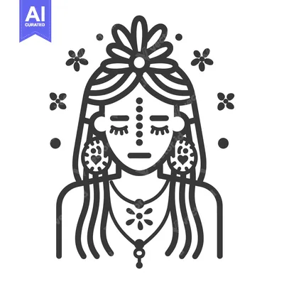 A stylized illustration depicts a woman with ornate floral adornments
