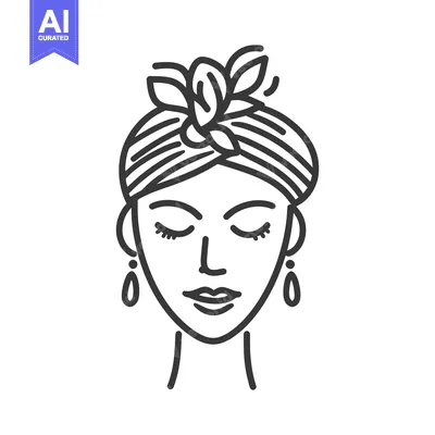 Aset desain premium: A woman with eyes closed wearing floral head covering
