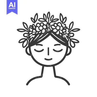 Aset desain premium: A serene person with a floral crown and closed eyes is shown