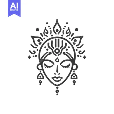 Aset desain premium: An elegant and stylized depiction of a female deity face
