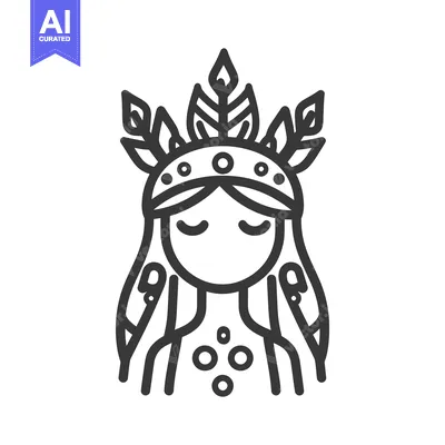 Aset desain premium: A stylized illustration of a woman with a decorative headdress
