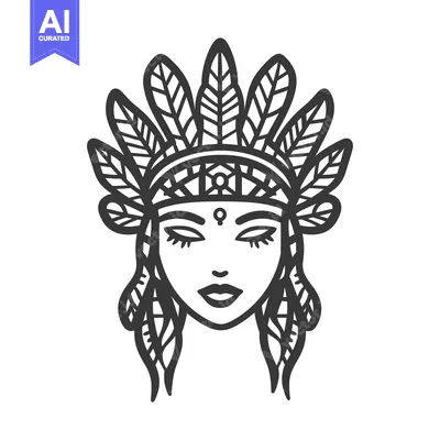 Aset premium populer: A woman wearing a headdress with feathers looks serene