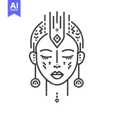 Aset premium populer: A Minimalistic Black and White Illustration of a Serene Face