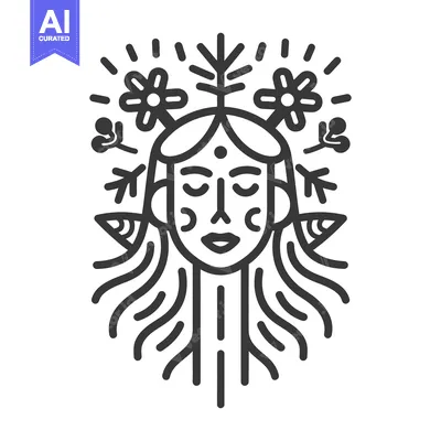 Premium design asset: A stylized illustration depicts a woman with floral and leafy adornmen