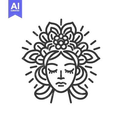 Premium design asset: A beautiful woman wearing a flower crown with closed eyes