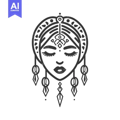 Aset desain premium: A stylized illustration of a feminine face wearing ornamentation