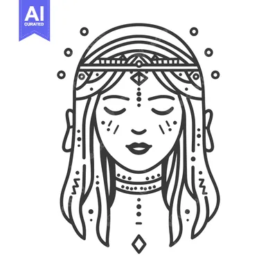 Aset premium populer: A line drawing depicting a woman with decorated headband