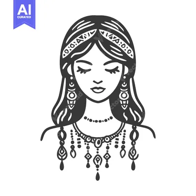 Aset premium populer: An elegant illustration of a woman wearing ornate jewelry