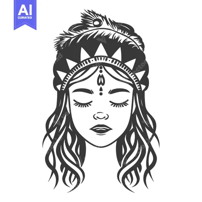 Premium design asset: An Illustrative Portrait of a Woman Wearing Feathers and Adornments
