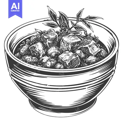 Aset premium populer: A Bowl of Hearty Stew with Meat and Herbs
