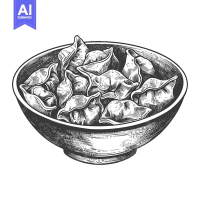 Aset desain premium: A bowl of delicious dumplings ready to eat
