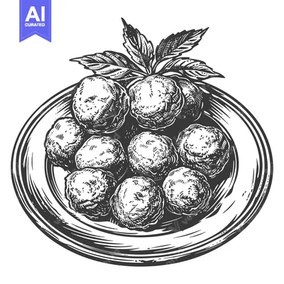 Premium design asset: Meatballs on a Plate with Garnish