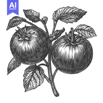 Two Tomatoes on the Vine with Lush Green Leaves