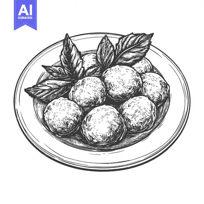 Meatballs on a Plate with Basil Garnish