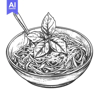Aset desain premium: A Bowl of Pasta with Basil and a Spoon