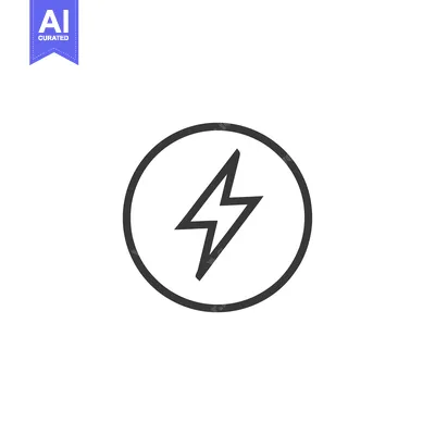 Aset desain premium: Minimalist Lightning Bolt Icon in Circle, Bold Outline on White Backgr