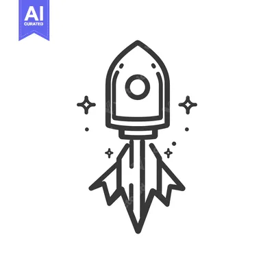Aset premium populer: Simple black line drawing of a rocket ship taking off