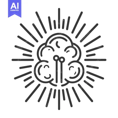 Aset desain premium: An abstract design of a stylized brain with sun rays