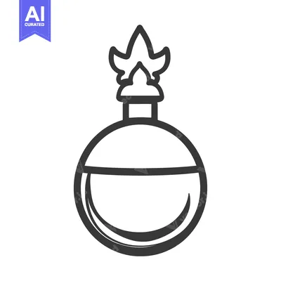 Aset desain premium: Simple black line drawing of a spherical lamp with a flame