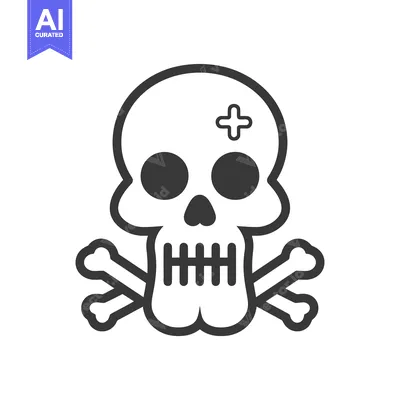 Aset desain premium: A cartoon illustration shows a skull with crossed bones below