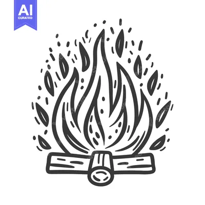 Aset premium populer: A simple black and white illustration of a campfire ablaze
