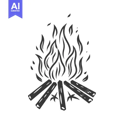 Aset premium populer: Illustration depicts a campfire with burning flames and wooden logs