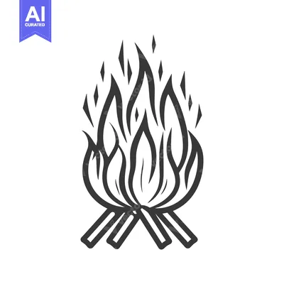 Aset desain premium: A simple drawing of a campfire with flickering flames