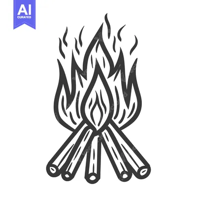 Aset desain premium: A black and white illustration of a burning campfire