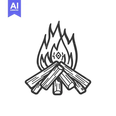 A stylized black and white image of a burning campfire
