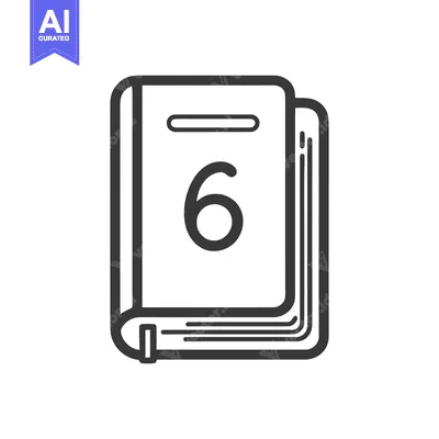 Aset desain premium: Number 6 Book Icon: Minimalist Design with Rounded Edges and Clean Lin