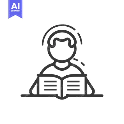 Aset premium populer: A simple linear icon depicting a person reading a book